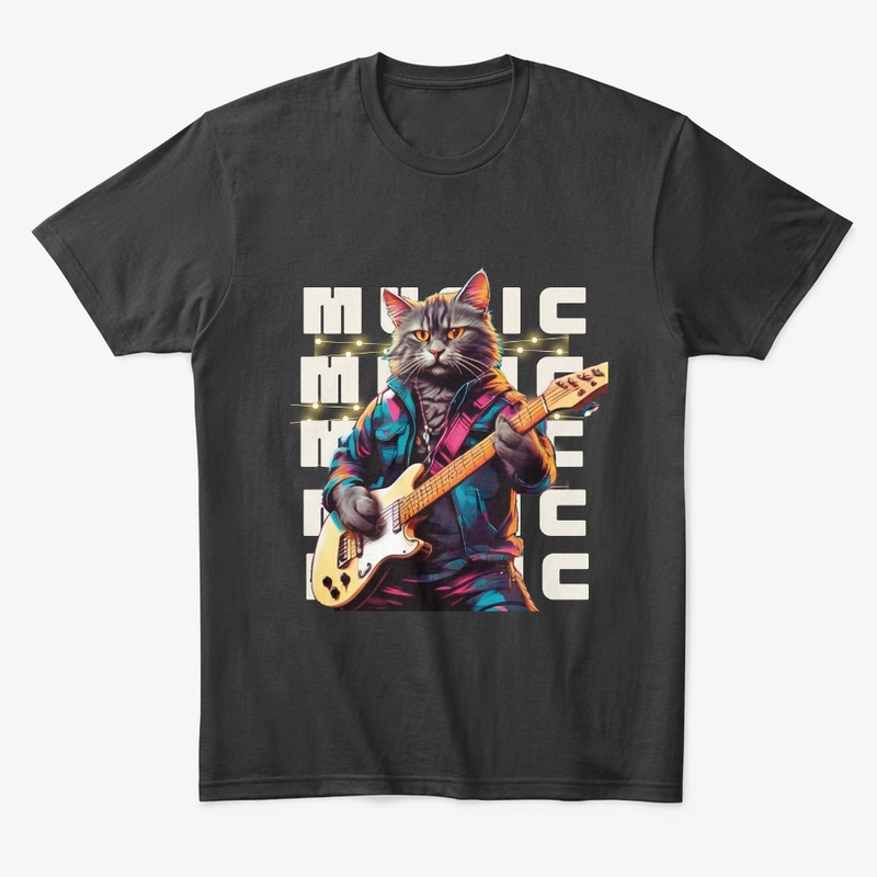 Rock band Cat playing guitar Design