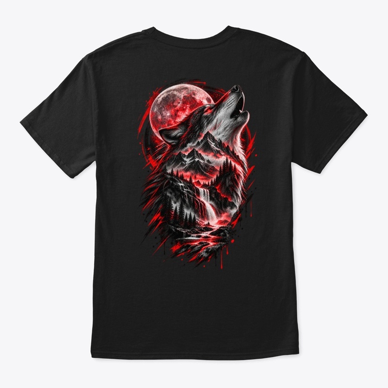 Howling Wolf Blood Moon Mountain T-Shirt