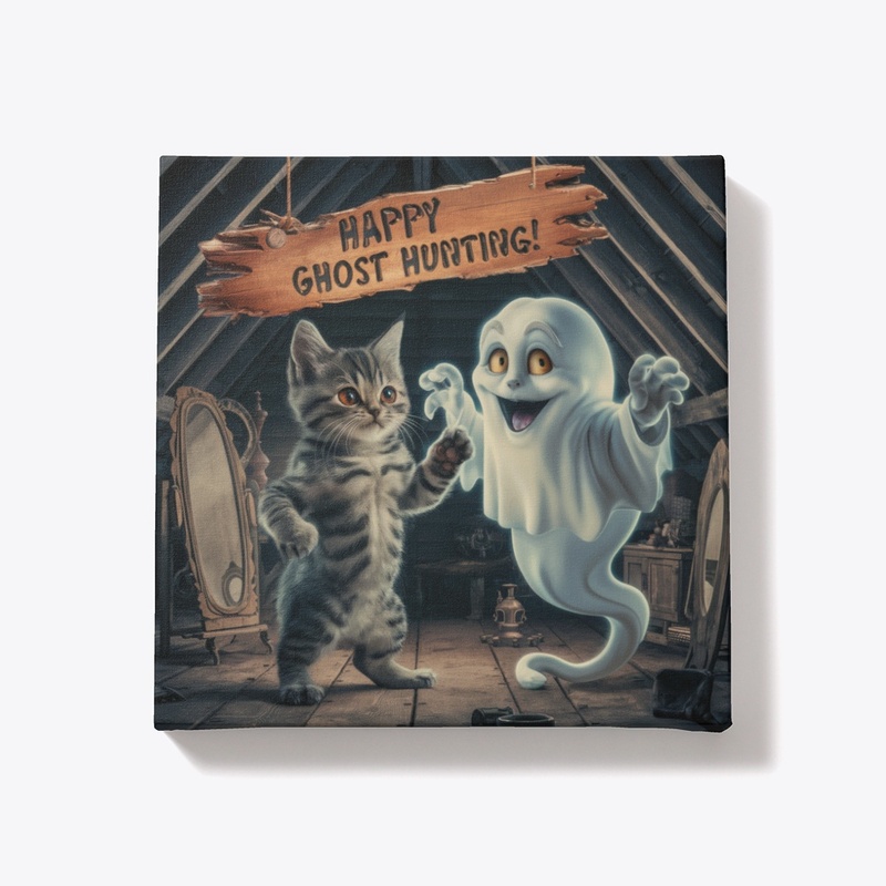 Kitty & Ghost Halloween Canvas