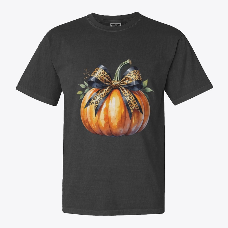 Pumpkin with Cheetah Print Bow T-Shirt