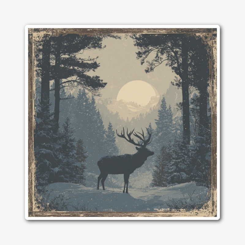Moonlit Deer Forest Wilderness Art