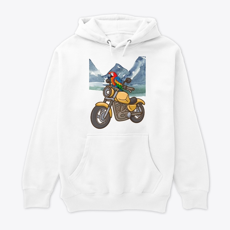 Parrot rides a motorcycle