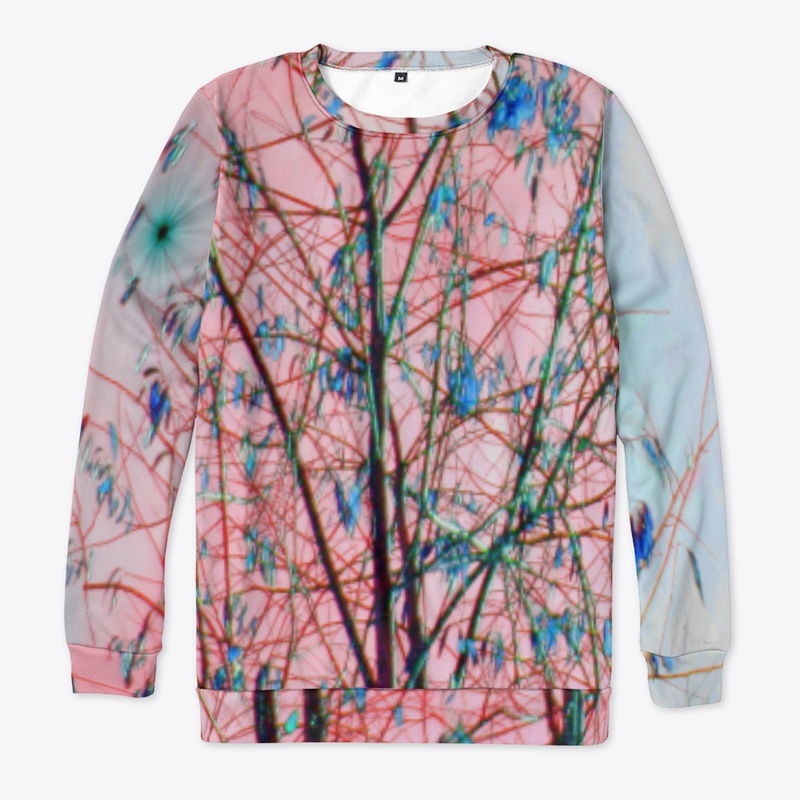 pink sky blue tree