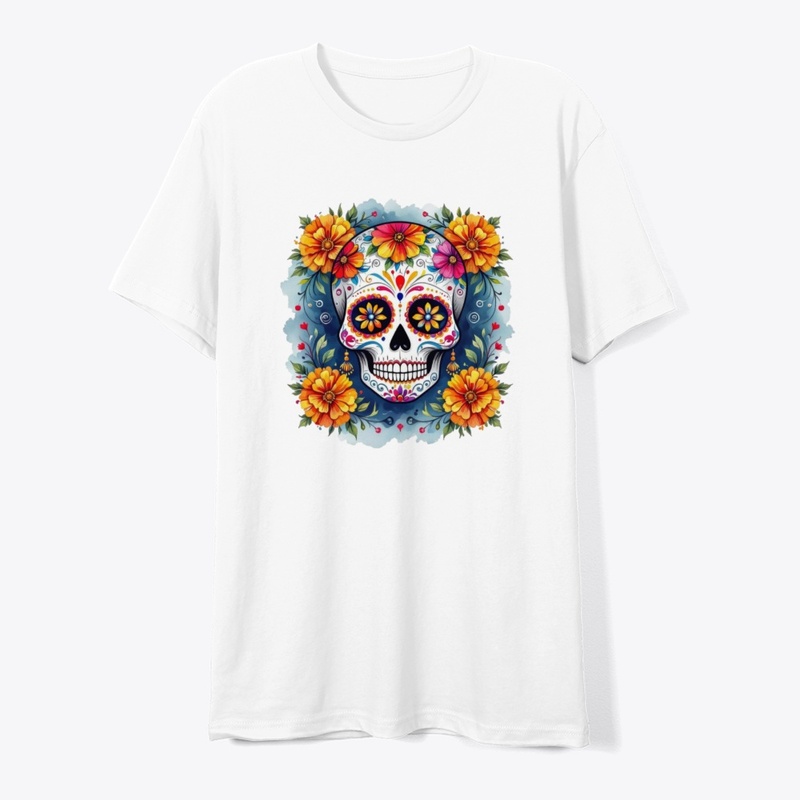 Vibrant Sugar Skull with Marigolds 