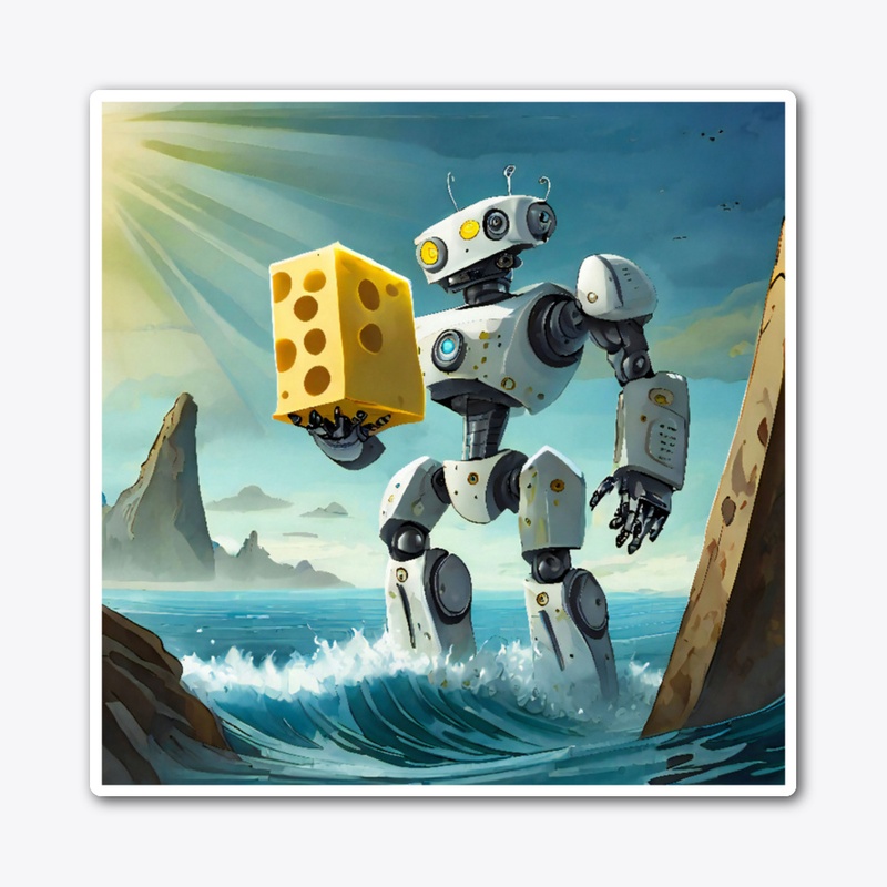 A robot holding a piece of cheese