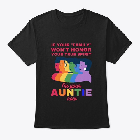 Lbgtqia+ Auntie Pride Black T-Shirt Front