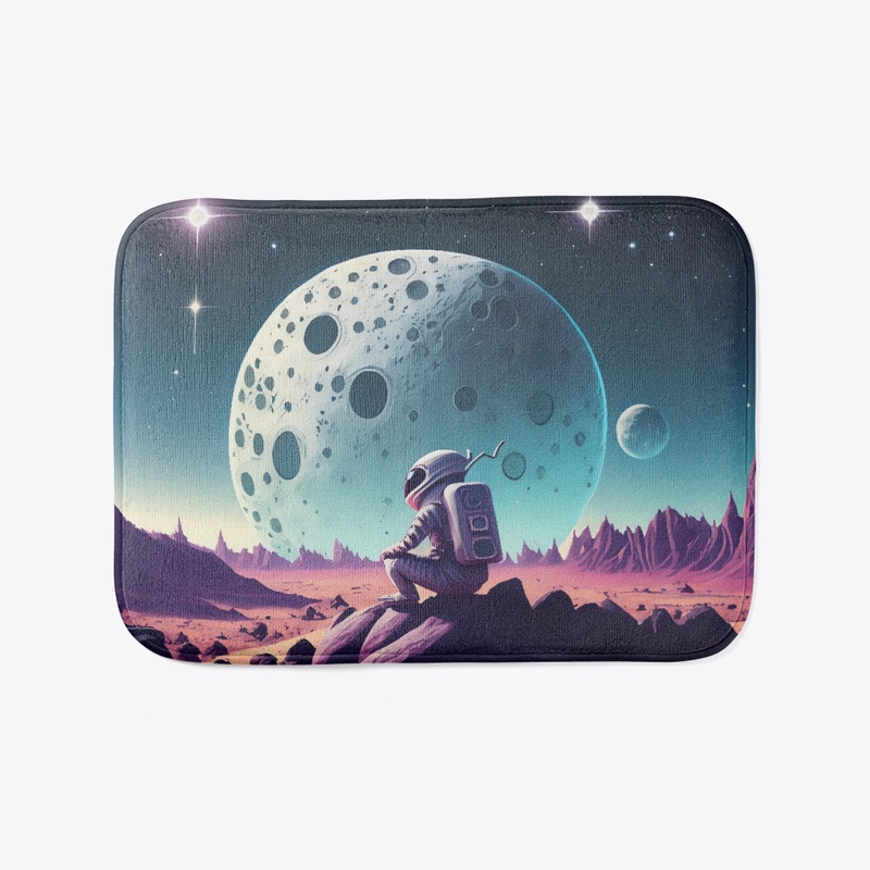 A spaceman sat infront of a planet
