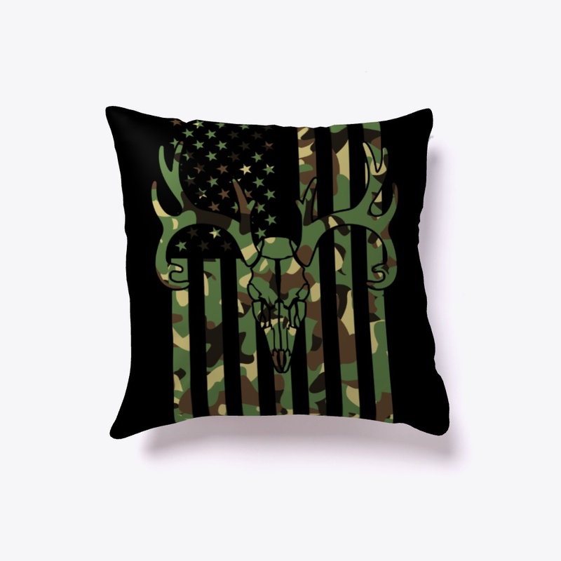 Elk Deer Skull American Flag Hunting