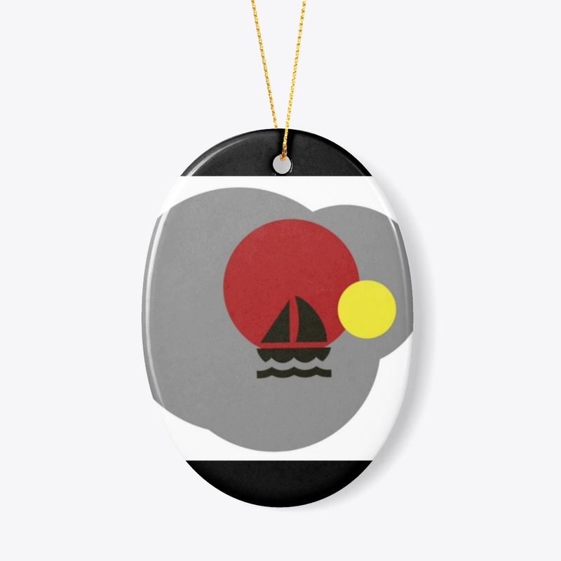 Red yellow circles with black ship 