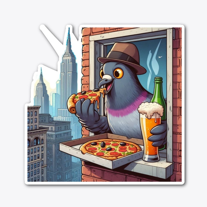 Funny pigeon eating pizza in New York 