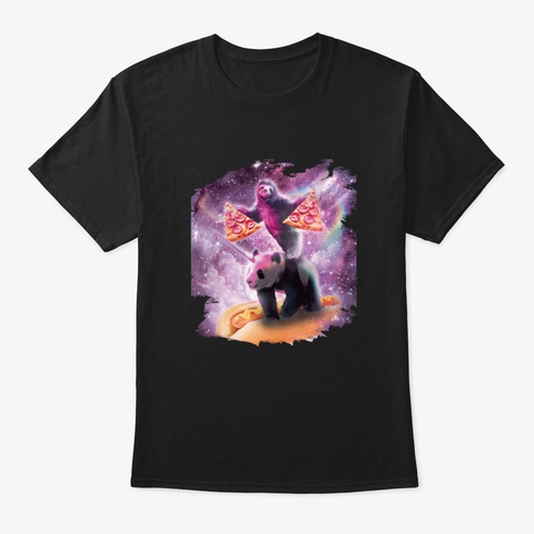 Space Pizza Sloth On Panda Unicorn On Ho Black T-Shirt Front