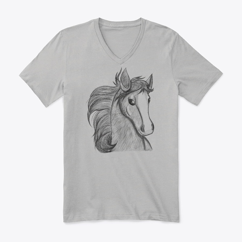 Horse Headshot Sketch V-Neck Tee