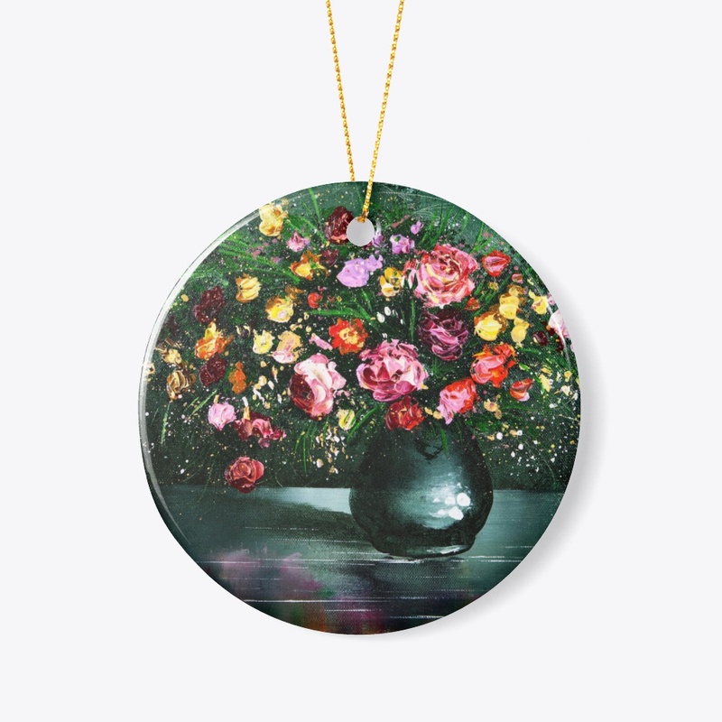 Green Vase with Flowers