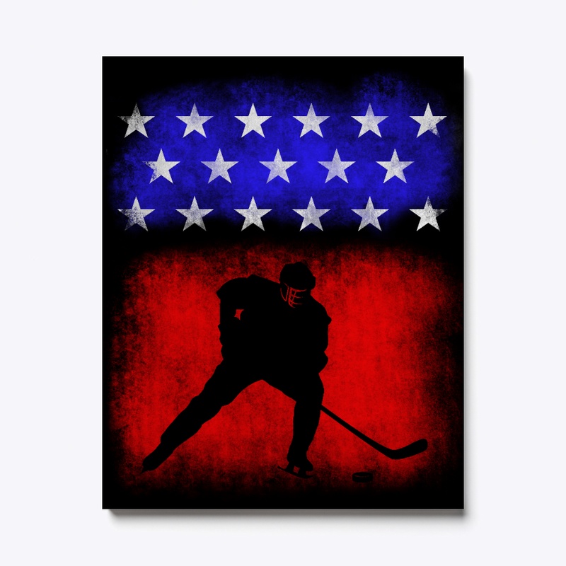 Hockey usa american flag canvas