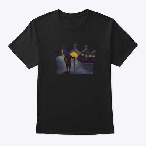 The Medieval Space Knight At The Ufo Black T-Shirt Front