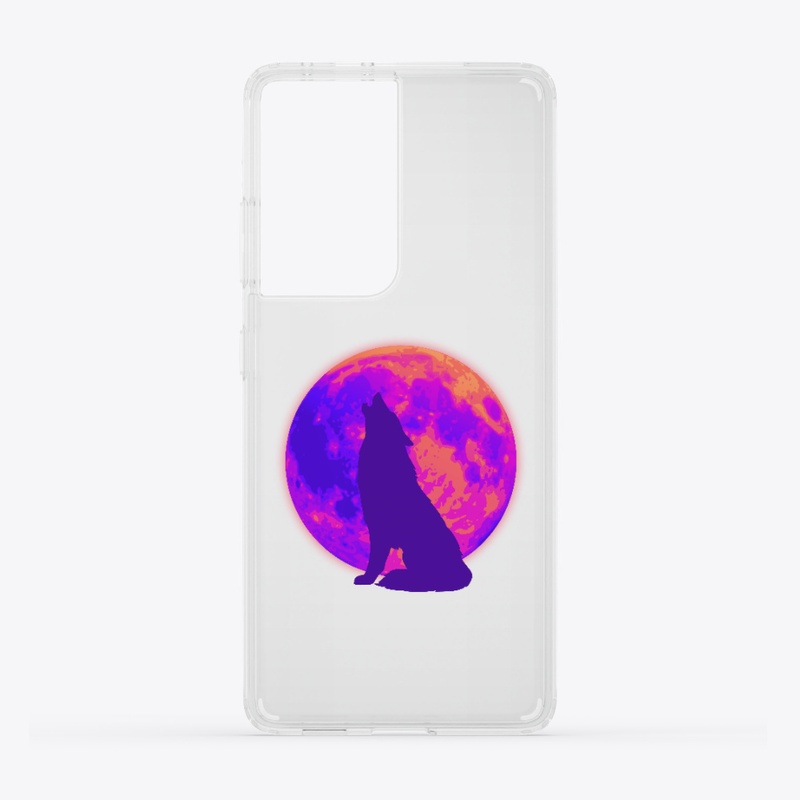 Howling Wolf Crimson Color Moon Design