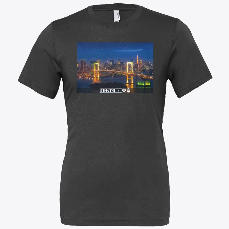 Tokyo night skyline with rainbow bridge 