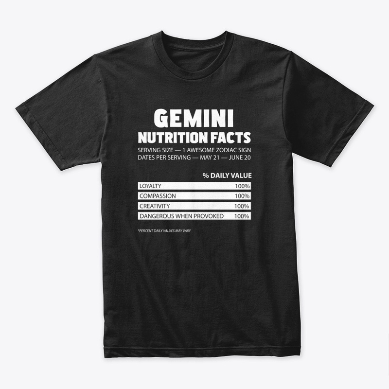 Gemini Nutrient Facts Shirts