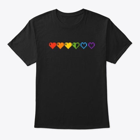 Pixelated Pride Hearts Black T-Shirt Front