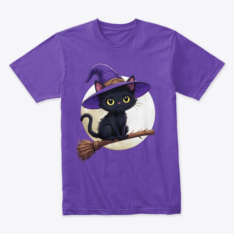 Black Cat Witch Halloween Tee