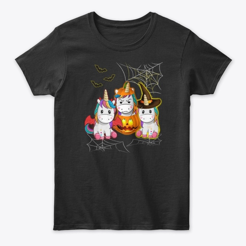 Halloween Unicorn Witches With Pumpkins 