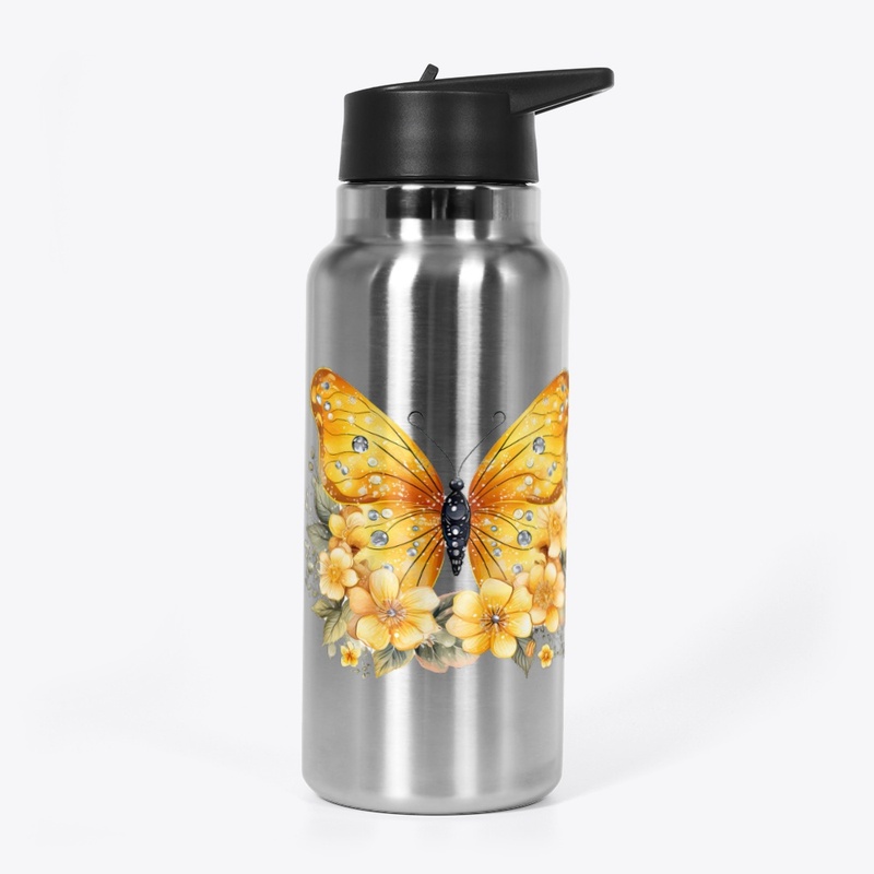 Yellow Butterfly and Flowers