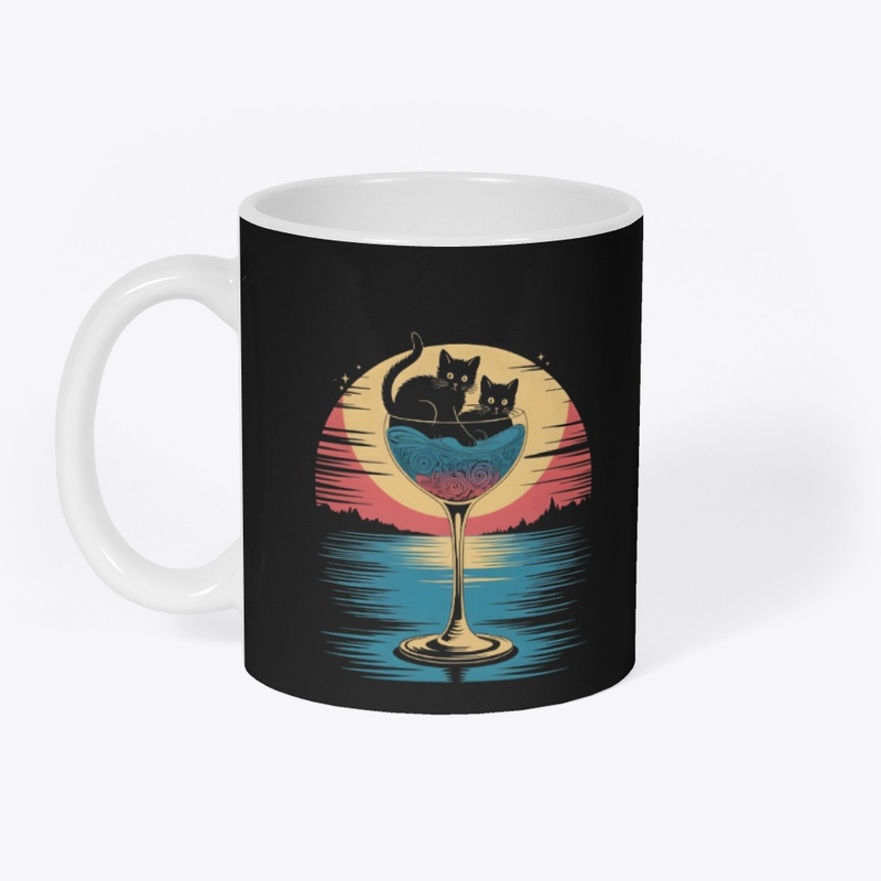 Cute Black Kittens in Cocktail Glass