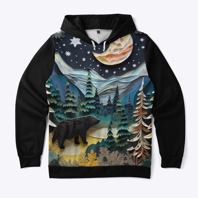 Black Bear Under a Crescent Moon