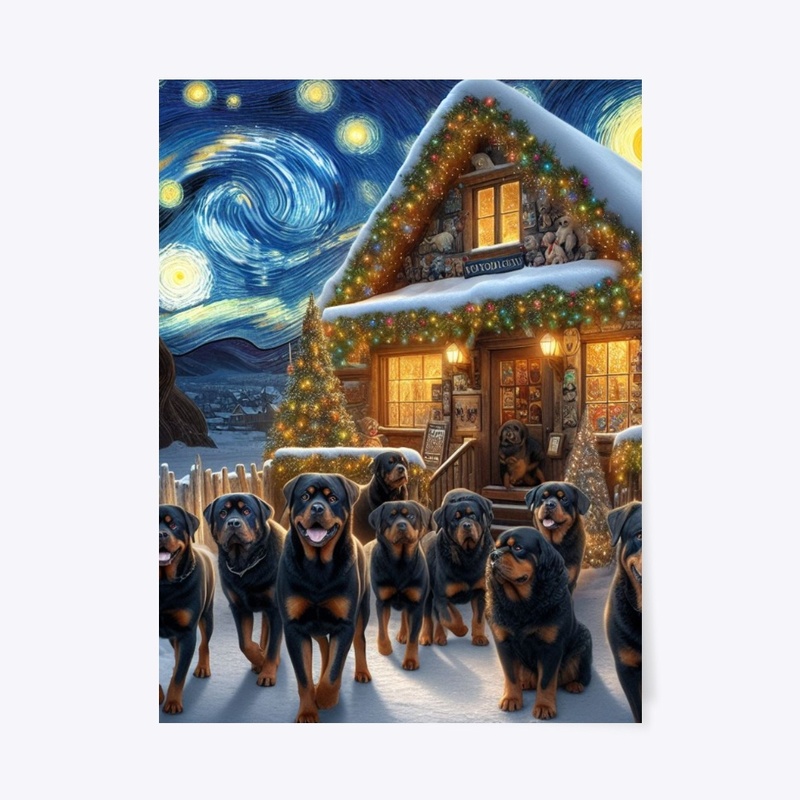 Rottweiler into Christmas Staring Night