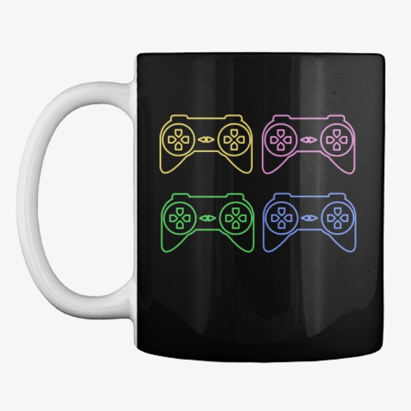 a colourful controller ,T-shirt.