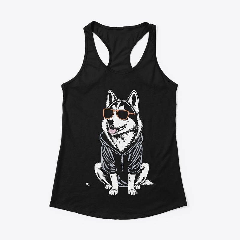 Funny Siberian Husky wearing sunglasses