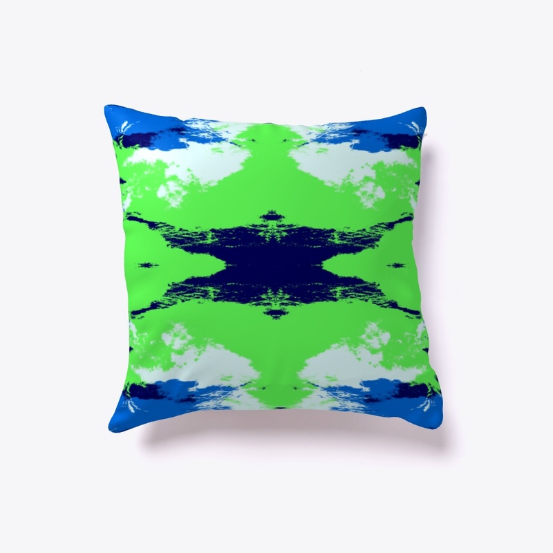 Abstract Green Blue Ink Blot Rorschach