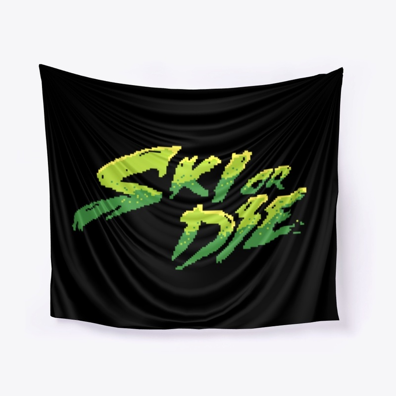 Acid Green Ski or Die Pixel art Logo