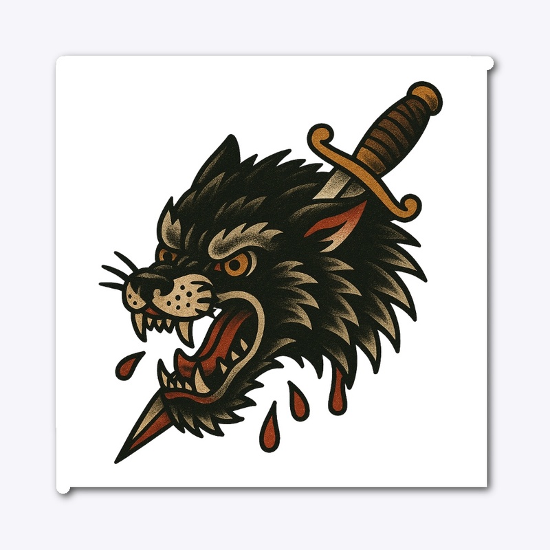 American Traditional Wolf and Dagger
