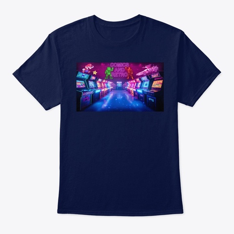 Comics And Retro Arcade T Shirt Navy T-Shirt Front