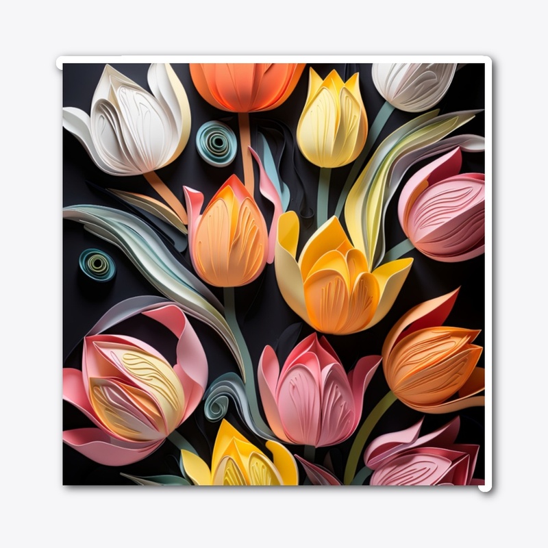 Abstract Paper Tulips on Black 