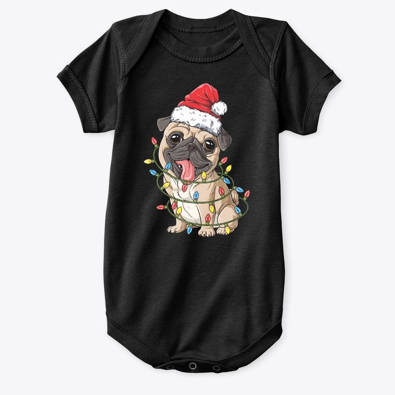 Pug Santa Hat Xmas Lights Christmas