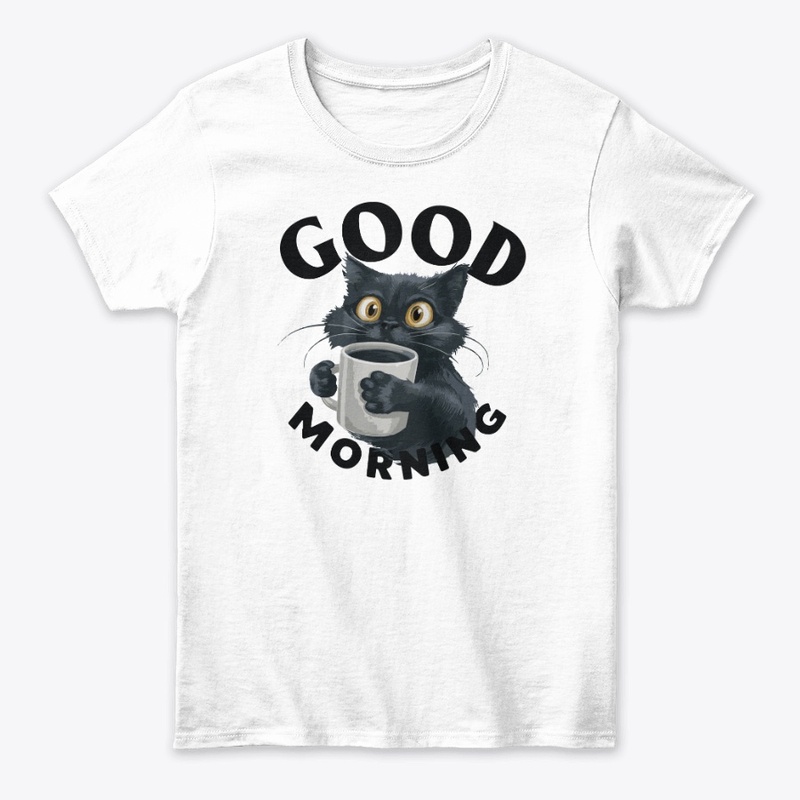 CYTE BLACK CAT WITH CUP OF COFFEE