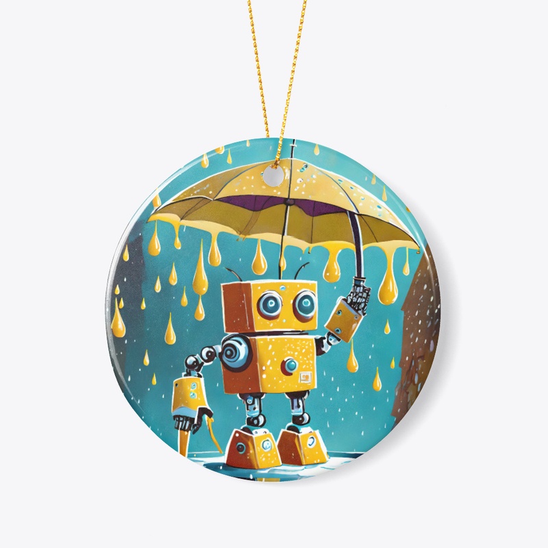 Robot with umbrella in custard