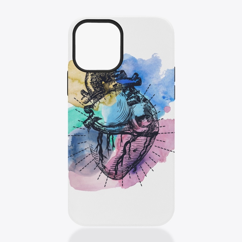 colourful heart line outline watercolor