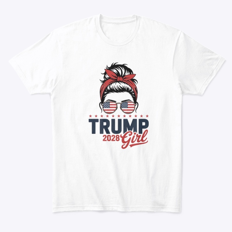 Trump 2028 Girl Messy Bun Patriotic Tee