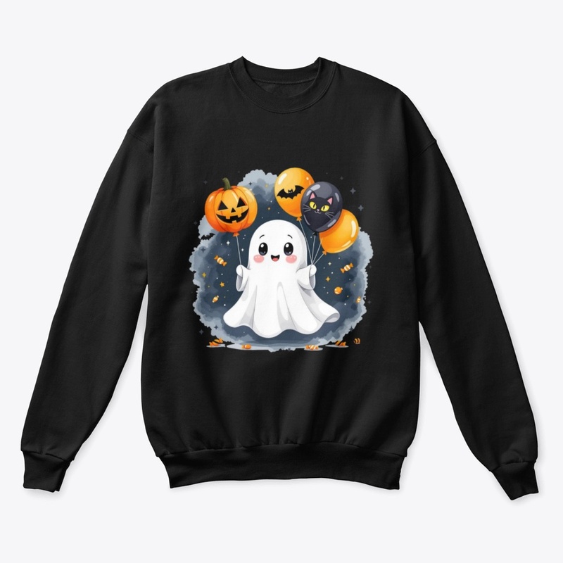 Cute Ghost with Halloween Balloons 