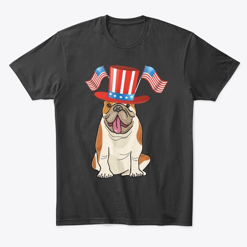 Bulldog w/fancy hat w/2 American Flags