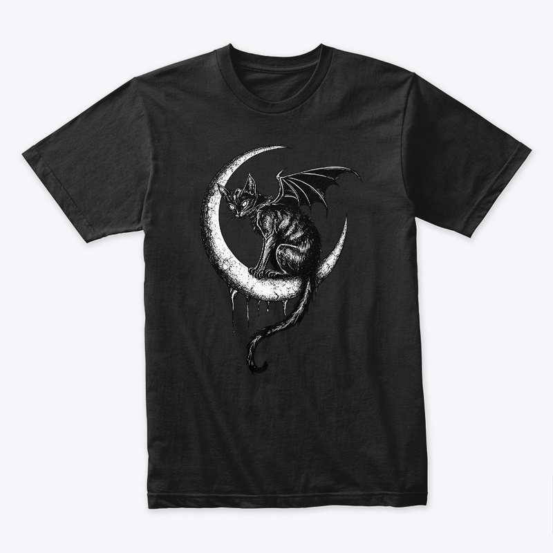  Gothic Black Cat Bat Wings Crescent