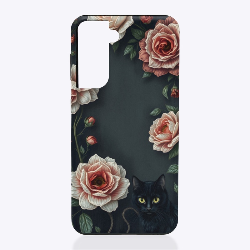 Dark Floral Black Cat Samsung Case 