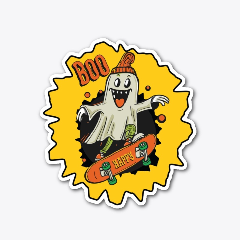boo ghost on a skateboard vintage