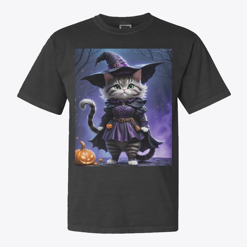 Adorable Witch Cat with Pumpkin