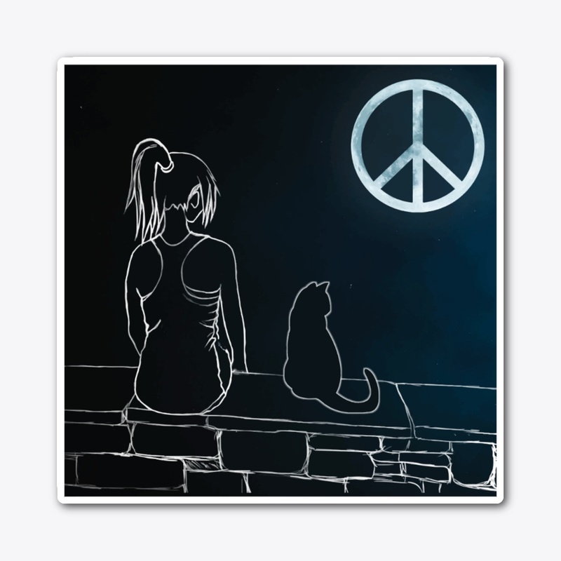 Cat Moon Girl Peace