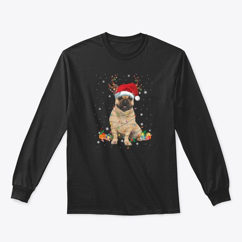 Santa French Bulldog Reindeer Light Chri