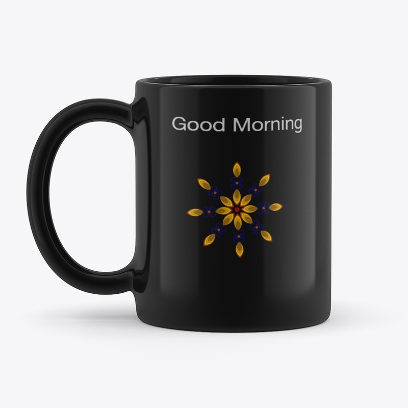 BLACK FLORAL DESIGN PRINTED MUG